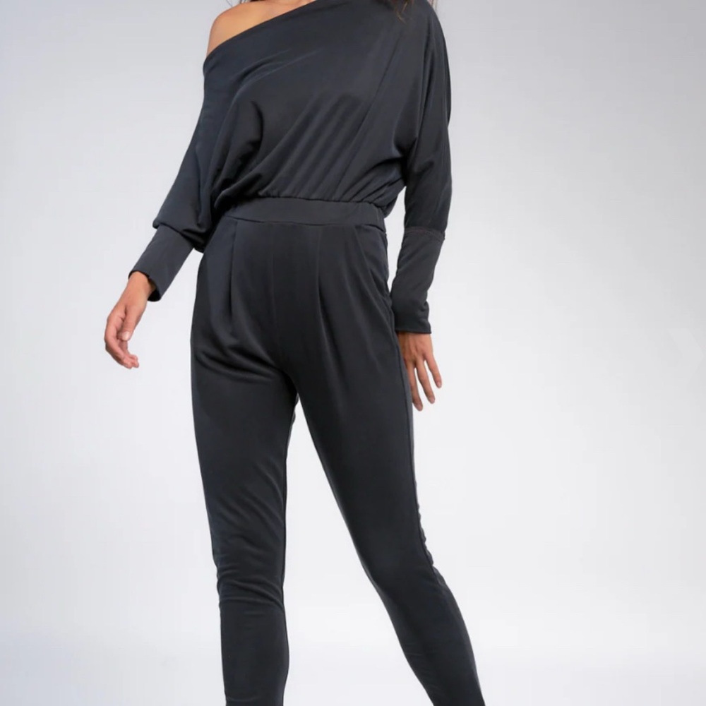 Elan Black One-Shoulder Jumpsuit